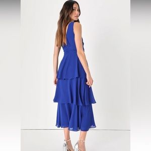 Celebration Time Royal Blue Sleeveless Tiered Midi Dress